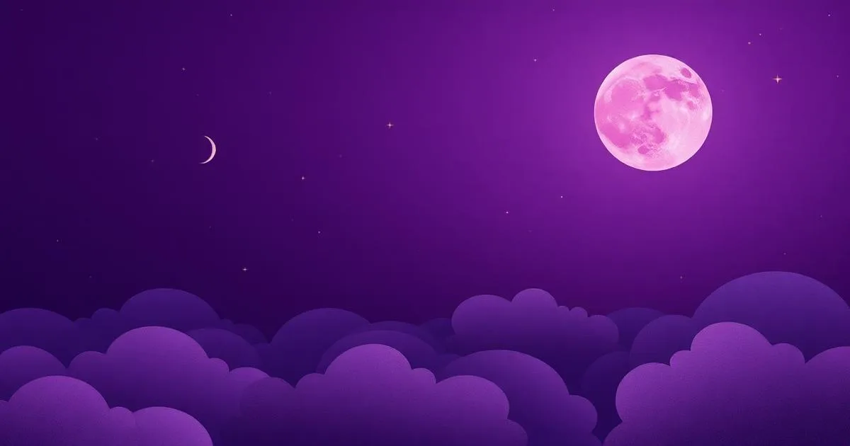 Paisaje onÃrico nocturno con luna y nubes, interpretación de sueños en tonos morados